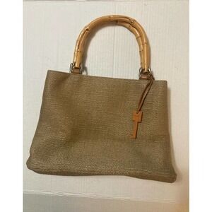 Fossil‎ 1954 Raffia Bamboo Handle Tan Purse Handbag Key Charm